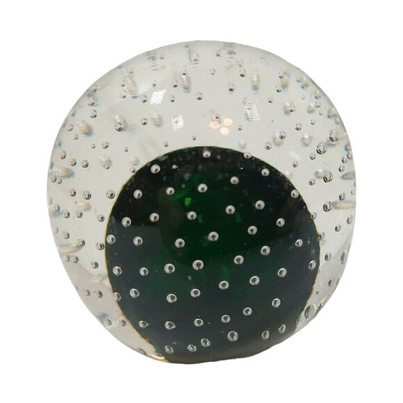 Vintage Control Bubbles Round Pacific Japan Paperweight Clear Green 2.75" - Picture 9 of 10
